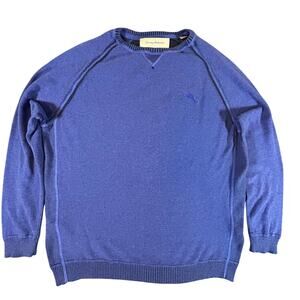 Tommy Bahamas Crew Neck Blue Sweater L 100% Cotton "Flaw"